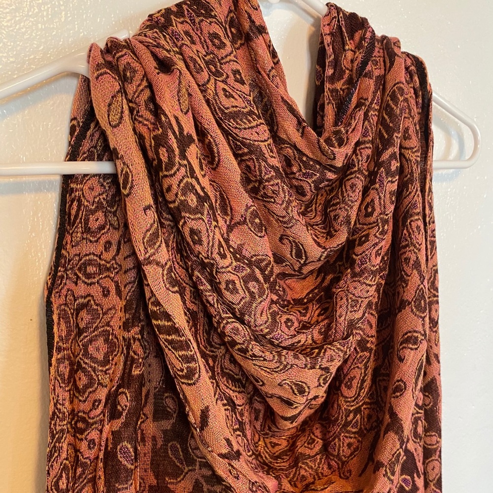 Pink & Brown Patterned Scarf/Wrap - Picture 5 of 5